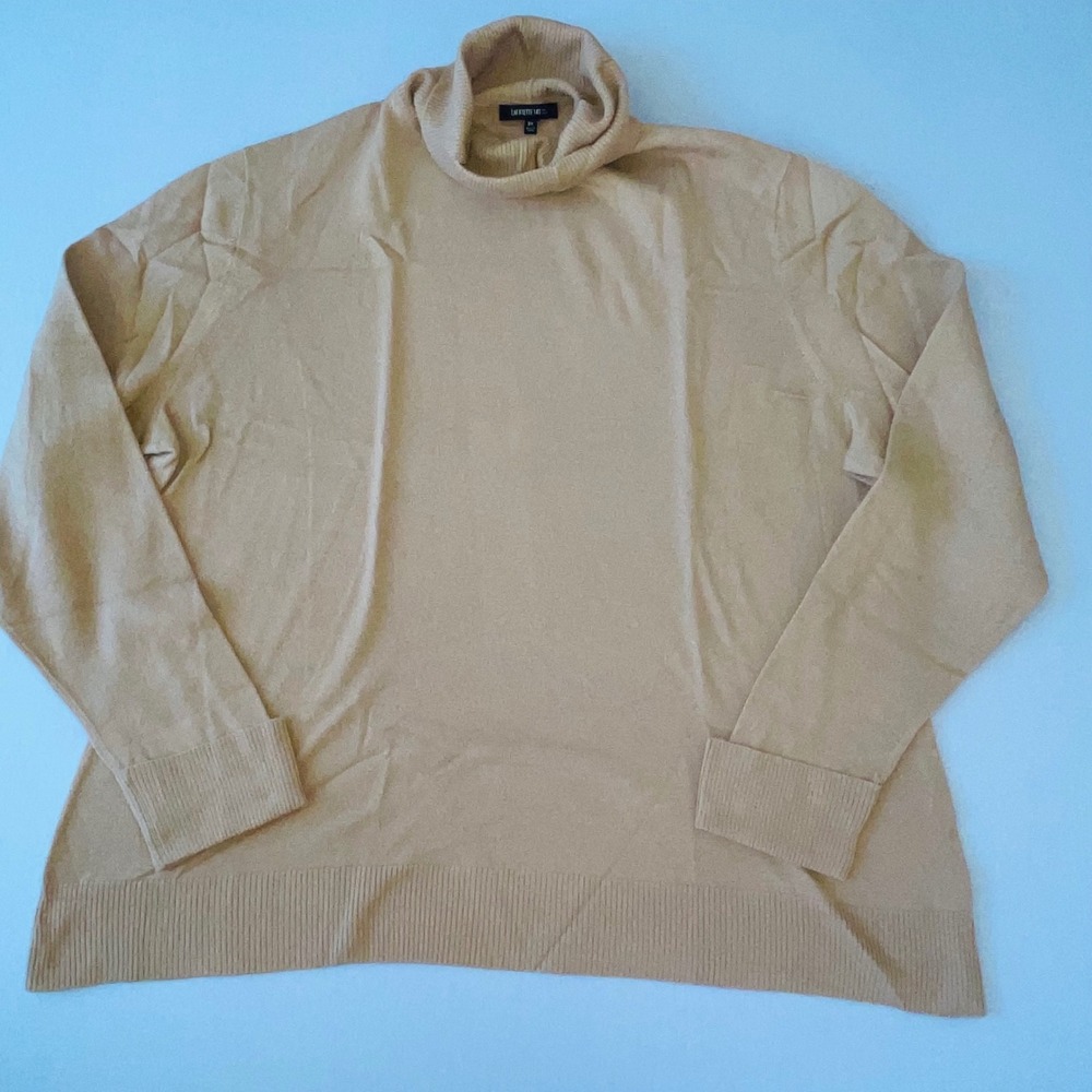 LAFAYETTE 148 NEW YORK Camel Beige Fine Knit Turtleneck Sweater 100% Wool Sz 2X